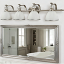 ANDY STAR Bathroom Light Fixtures Over Mirror, 4-Light Brushed Nickel Vanity Lights for Bathroom, 27.8 Inch Vintage Wall Sconce with Milk White Bell Glass Shades, Rustproof Silver Finish, E26 Base