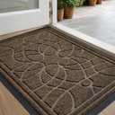 DEXI Front Door Mat Outside Entrance, Heavy Duty Non Slip Low Profile Doormat for Entryway, Trap Dirt and Moisture Welcome Mats, Easy Clean, Patio, Garage, 3x2, Brown