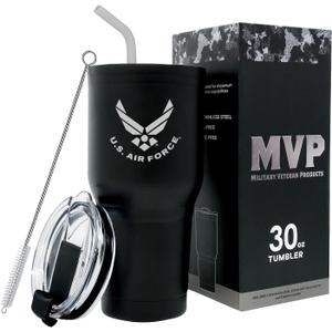 Military Gift Shop 30 oz Air Force Coffee Travel Mug | Double Wall Vacuum Insulated Coffee Tumbler | Stainless Steel Coffee Mug With Lid & Straw | Air Force 30oz Tumbler
