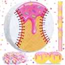 Ice Cream Drip Baseball Piñata with Blindfold and Bat 13"x13" Ice Cream Drip Baseball Piñata Game Party Decor for Sports Family Birthday Games Party Decorations(White)