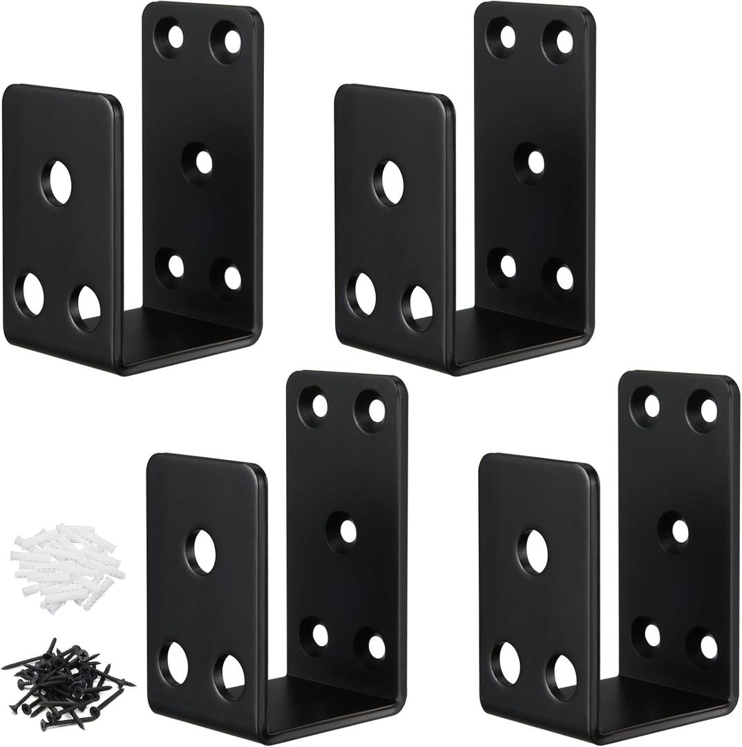 Door Barricade Brackets,4Pack Heavy Duty Door Security Bar Brackets, Open Security Bar Holder U Brackets, Fits 2 x 4 Lumber for Door Brace, Home, Garage, Barn, Shed, Gate Security, Black