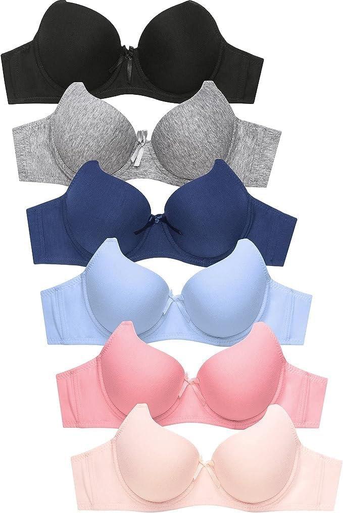 EAG Bras for Women Pack of 6, Casual Wear Lace & Plain Underwire Bra Pack for Women, Everyday Bras Bundle, Various Styles (40) 40C, #65-1 (3 Hooks)