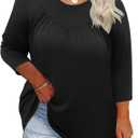 TFSDOD Plus Size Shirts for Curvy Women 3/ 4 Length Three Quarter Sleeve Crewneck Office Wear Work Tunic Tops Black, 2XL