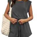 OFEEFAN Rompers for Women 2025 Cap Sleeve Athletic Romper Crewneck Summer Outfits Going Out Date Night Jumpsuits Shortalls Fashion Onesie Dark Grey L