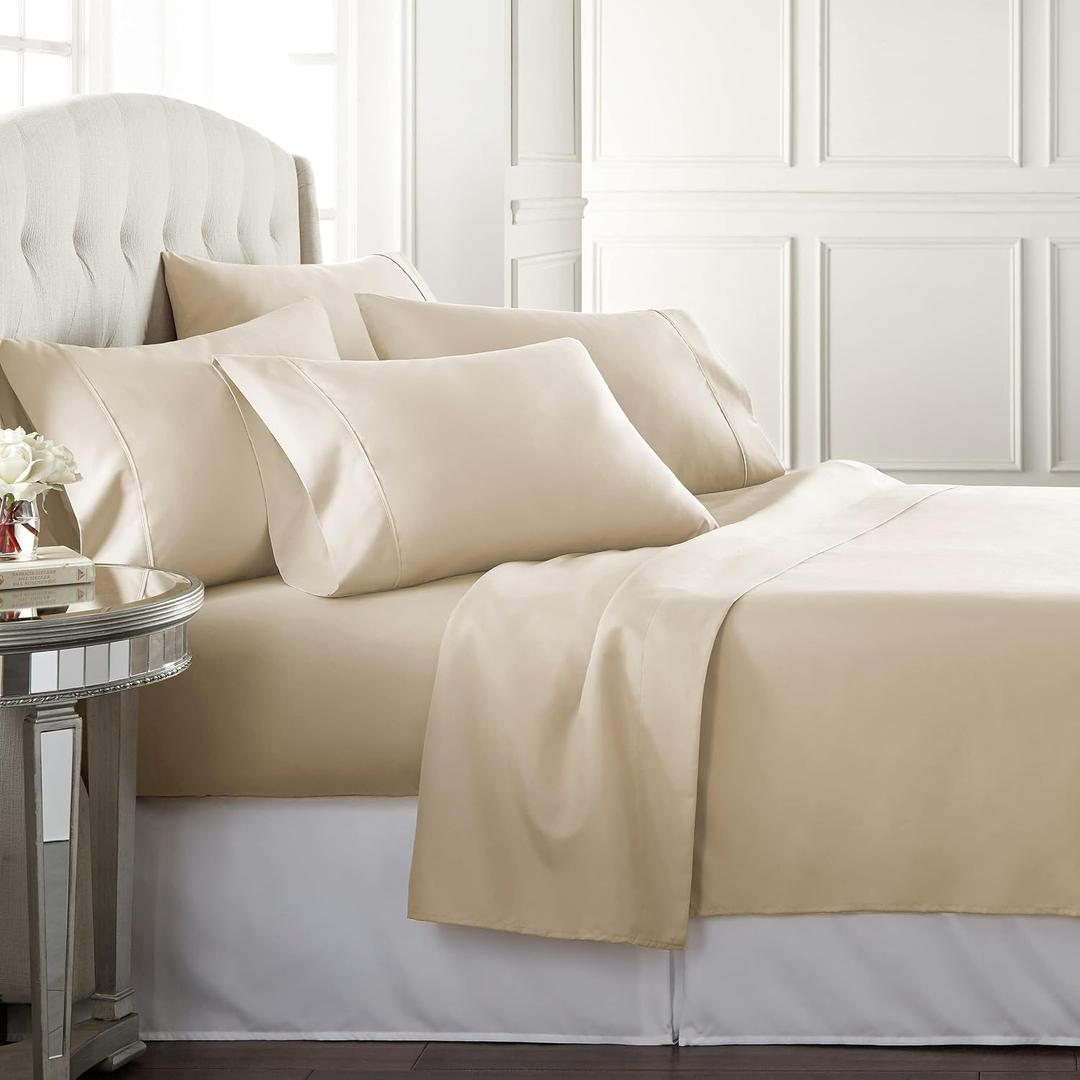 Danjor Linens Bed Sheet Set Full Size for Teens, Hotel Premium Sheets with 4 Pillowcases, Lightweight Brushed Microfiber Deep Pockets, Breathable Cooling 6 Piece Bedding Sets, Cream