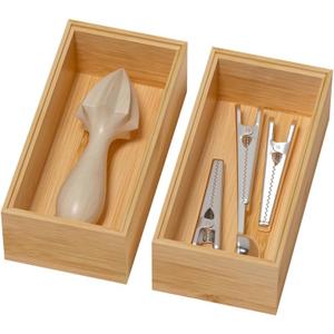 Lixple Bamboo Drawer Organizer, Small Silverware Organizer for Kitchen Drawer, Stackable Utensil Tray, 2 Pcs Flatware Organizer, Bamboo 6" x 3" x 2" (Outer), 5.3" x 2.3" x 1.77" (Inner)