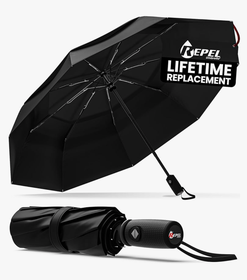 Repel Umbrella Windproof Travel Umbrellas for Rain - Easy Auto Open Close, Durable & Compact Umbrella, Strong Fiberglass Frame, Waterproof Canopy - Backpack, Purse, Portable Umbrella for Travel