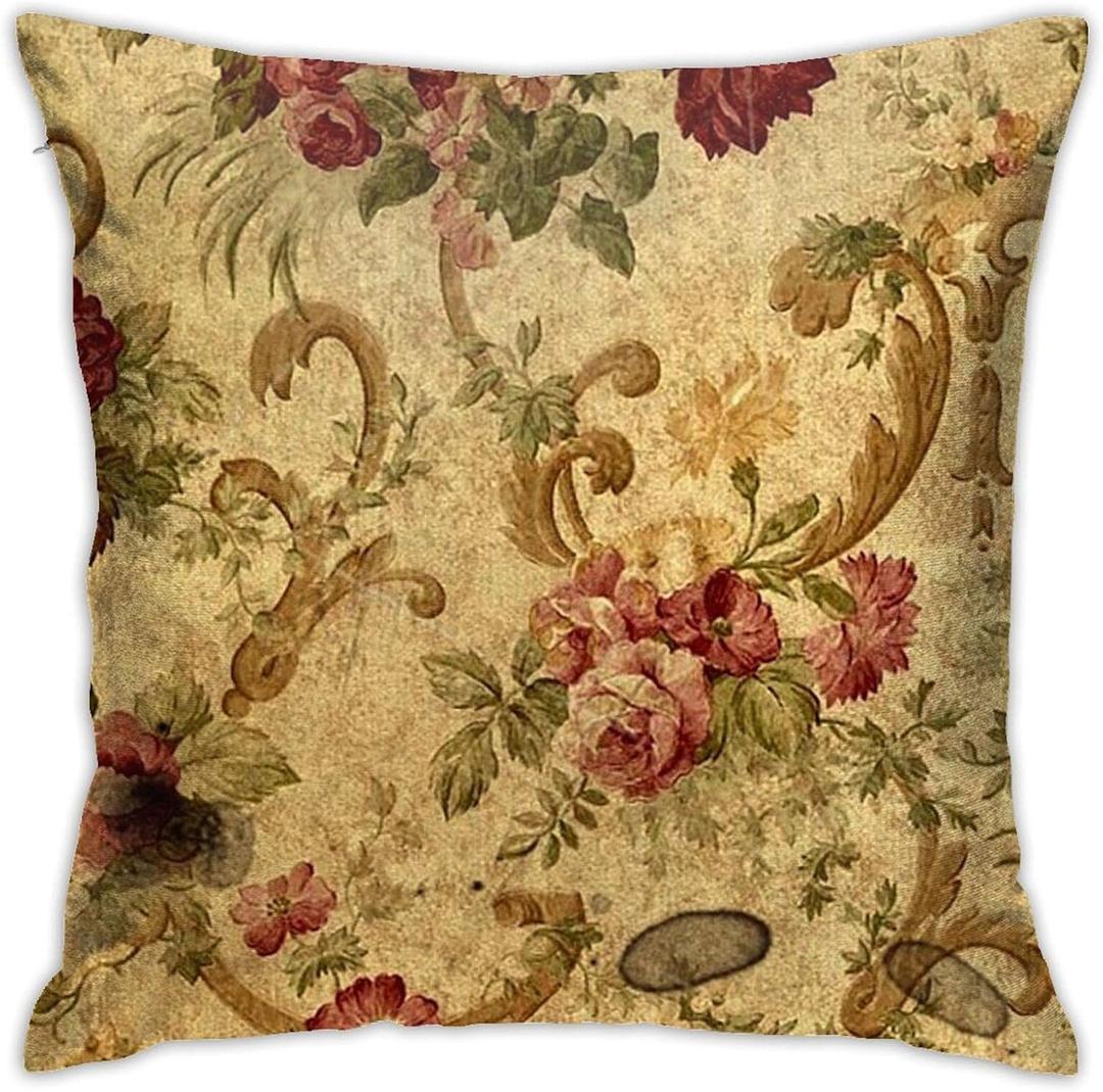 Nebra Vintage Floral Elegant Victorian Rustic Grunge Throw Pillow Covers Cozy Square Throw Pillowcases Home Decorative for Bed Couch Sofa Living Room Cushion Cover 18inchX18inch, One Size