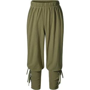 Kids Renaissance Ankle Banded Pirate Pants Medieval Viking Lace Up Tapered Trousers Halloween Costume 13-14 Years (Green)