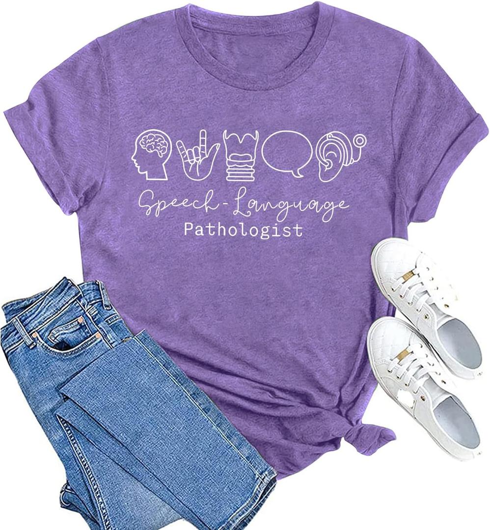 MAIHUN Speech Therapist Shirts for Women Speech Language Pathologist Tshirt SLP Tee Tops Purple XL