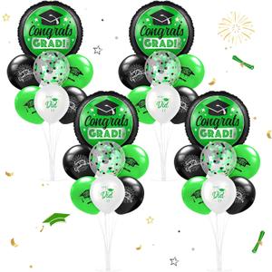 Kasyat 4 Set Green and Black 2026 Graduation Table Centerpiece Balloon Stand Kit Congrats Grad Foil Balloons for Graduation Party Supplies Decorations