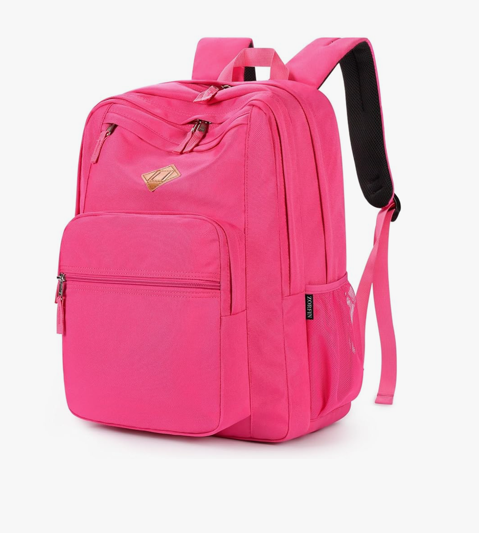 ZORFIN 26L Backpack for School, College, and Travel: Water Resistant Bookbag with 8 Compartments - Hotpink