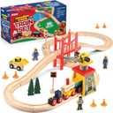Play22 Wooden Train Set Toddler Toys - 38 Pieces Wood Train Track Set for Toddlers 3-4 Years with Crane, Bridge & Accessories
