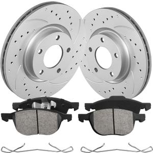 funire Front Brake Pads And Rotors Kit Compatible With 2004-2013 Mazda 3, 2012-2015 Mazda 5, 31363 D1044-7947 Automotive Replacement Brake Kits Geomet Drilled And Slotted Rotors 300mm (11.8in)