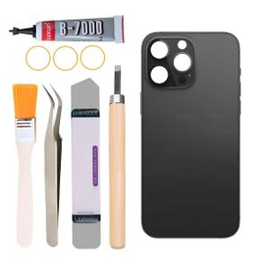 Back Covers Glass Replacement Compatible with iPhone 14 Pro Max 6.7 inches All Carriers with Professional Tool Set (Black)