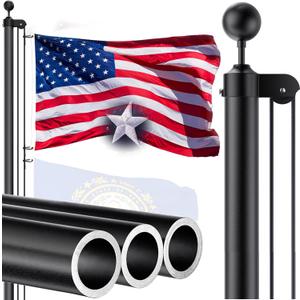 25 FT 12 Gauge Heavy Duty Flag Pole - Extra Thick Aluminum Flagpole kit with 5x3 Nylon Embroidered Flag,for Outside Yard,Outdoor,Commercial or Residential-Ground - 110MPHWind TestedBlack