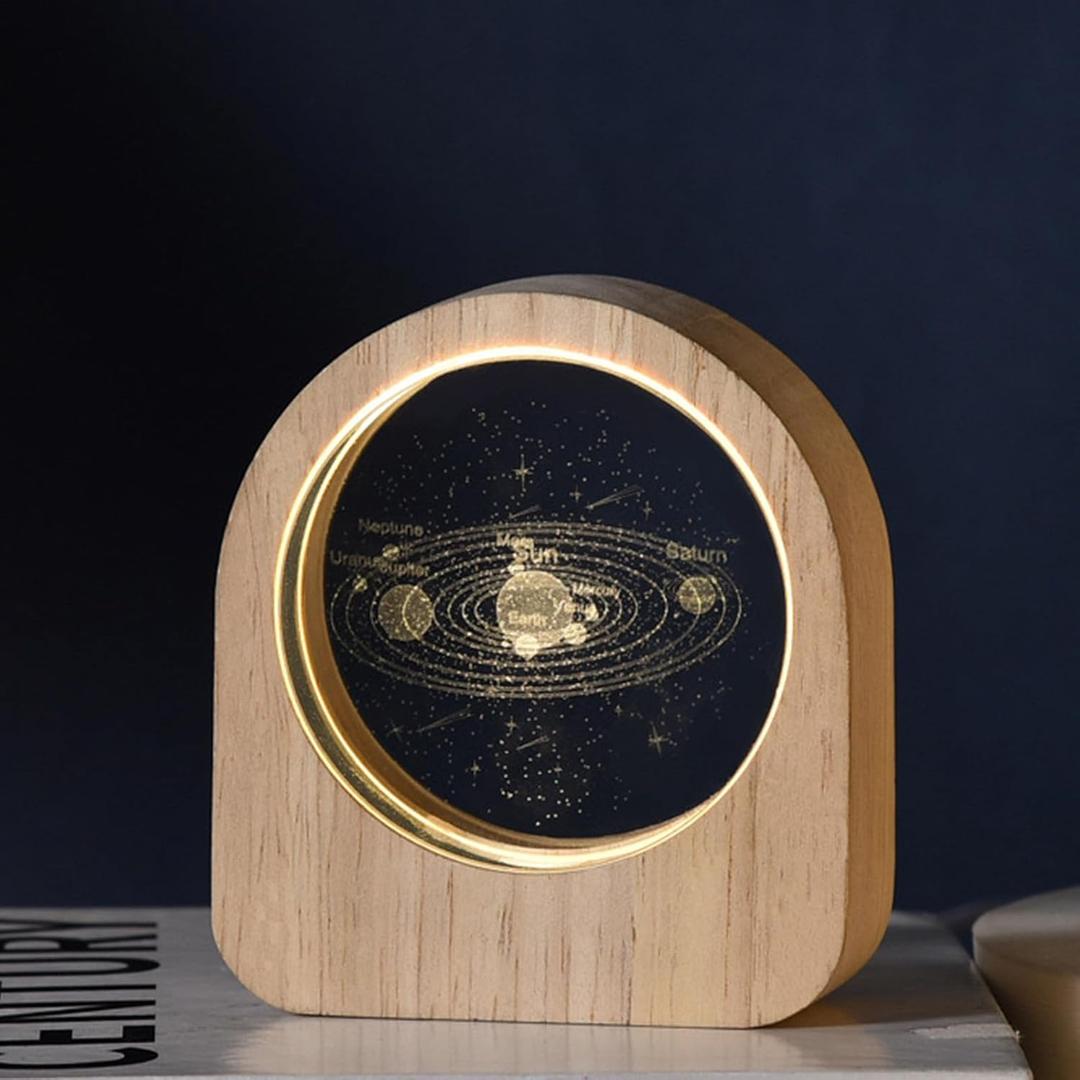 Solar System Crystal Ball, Quartz Glass Ball Decorative, Paperweight Crystal Display Engraved Ornament Sculpture Home Crafts Decor Present for Women Friends