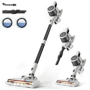 Cordless Vacuum Cleaner for Home - Lightweight, Stick Vacuum Clean with Rechargeable Battery, Max 45Mins Runtime, 8 in 1 Handheld Vacuum for Hard floor & Carpets Pet Hair, White & Yellow