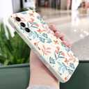 for Samsung Galaxy A14 5G Case Slim Soft Liquid Silicone Flower Pattern Galaxy A14 5G Phone Cover(6.6" Display) -Leaf White