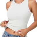 AURUZA 2 Pack Tank Tops for Women, Ribbed Tank Tops for Women, Slim Knit Basic Tank Workout Tank Tops Woman Long Tank Top (Blue, L)