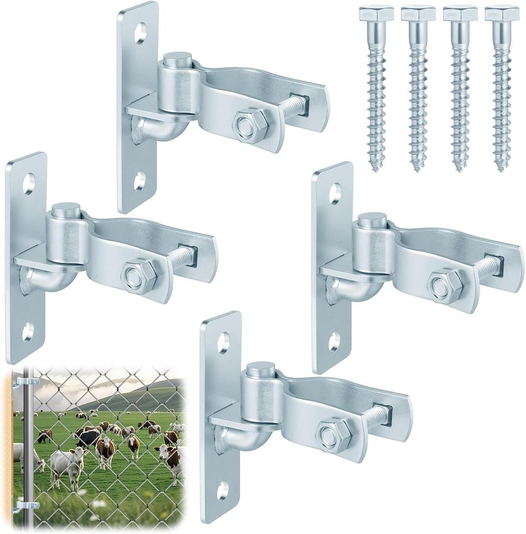 4 Pair 1-3/8'' Wall Mount Gate Hinge Heavy Duty, Chain Link Fence Post Hinges for Outdoor Gates, Metal Gate Hardware Kit (Screws Included)