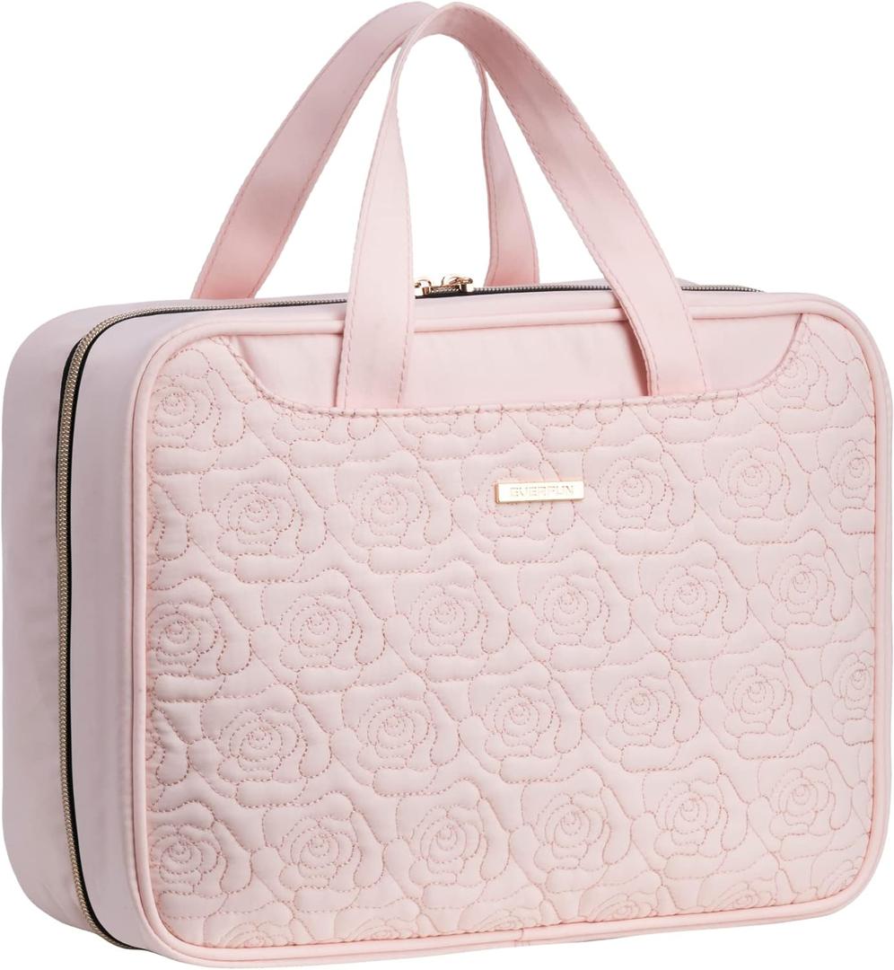 Everfun Hanging Travel Toiletry Bag Christmas Gifts for Women Traveling With Leakproof Compartment Makeup Cosmetic Organizer Dopp Kit Travel Accessories Essentials Must Have (Large, Pink)