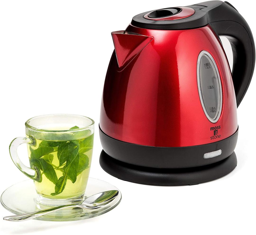 Moss & Stone 1.2L Stainless Steel Small Electric Kettle Red Color, Cordless 1500w Fast Boiling Pot, Portable Hot Water Electric Tea Kettle With Boil Dry Protection & Auto Shut-Off