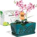 Ceramic Orchid Pot, 10 Inch Orchid Pots with Holes, Premium Thickened Handmade Glazed Pot for Orchidaceae Plants, Indoor Outdoor Decorative Flower Pots for Easy Repotting (Teal)