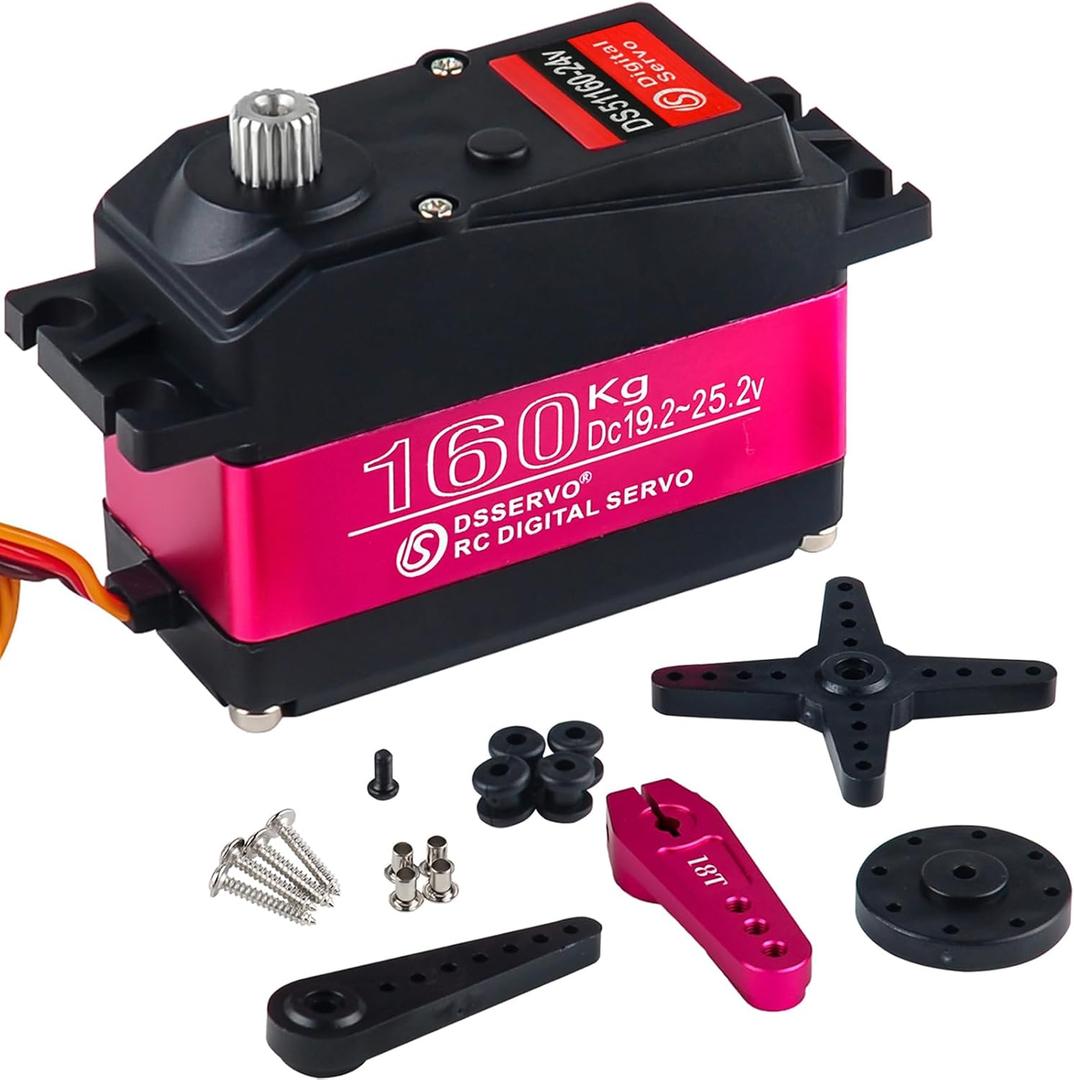 DS51160 160KG RC Servo Motor Waterproof Large High Torque Digital Servos Full Metal Gear 24V for RC Plane Quadcopter Helicopter Robotic Arm (180)