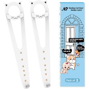 Cat Door Latch with Stabilizer, 7 Sizes Adjustable Cat Door Stopper to Keep Dog Out of Litter Box, Economical Alternative of Pet Gates and Interior Pet Door, White, 2 Packs