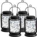4 Pack Hanging Solar Lantern Lights, 30LED Vintage Glass Mason Jar Solar Fairy Lights Outdoor Decorative Waterproof Table Lamp with Stakes for Patio Yard Lawn Tree