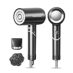 Hair Dryer, 100,000 RPM High-Speed Blow Dryers for Women & Men, Fast-Drying, 500 Million Negative Ions, Heat-Control, Low-Noise with Diffuser & Nozzle, Compact Foldable for Home Travel Use (Classic Black)