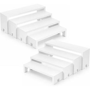 1 Set Large White Display Risers Wooden Tiered Risers Stand 4 Tiered 8Pcs Wood Display Riser Set Layered Aesthetic Shelves Stackable Wooden Cupcake Stand Racks Cupcake Stands Perfume Displays Stands