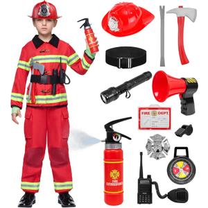 Spooktacular Creations Halloween 14PCS Firefighter Costume for Kids, Boys Fireman Costume with Toys Set for Toddler RolePlay