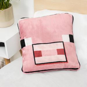 Paladone Minecraft Pig 2-in-1 Cushion Blanket - Officially Licensed Microsoft Travel Blanket, Foldable Soft Fluffy Throw, Gamer Living Room or Bedroom Decor 120cm x 150cm, Pink