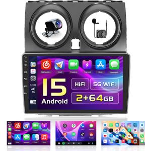 [2+64G] Hikity Android 15 Car Stereo for 2006-2016 Nissan Rogue Qashqai Radio Wireless Carplay Android Auto, 9 Inch Touchscreen GPS SWC HiFi/FM 5G WiFi Bluetooth Backup Cam MIC