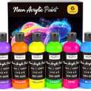 Nicpro 6 Colors Fluorescent Acrylic Paint Set (4 oz, 120 ml), Glow in the Black Light, Non-Toxic & Vibrant Neon Paint for Neon Party Decoration, DIY Project on Multi-Surface, Canvas, Rock, Wood, Craft