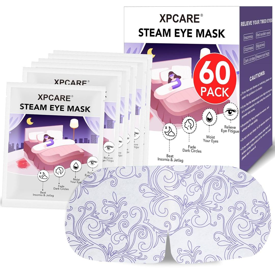 XPCARE 60 Pack Steam Eye Masks for Dry Eyes, SPA Warm Sleep Eye Mask, Disposable Heated Eye Mask for Dark Circles, Puffy Eyes, Relief Stress Eye Fatigue(Unscented)