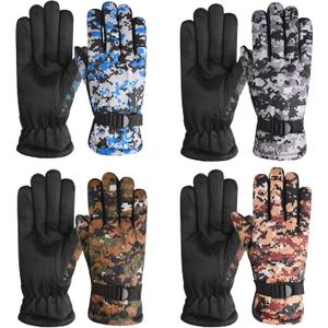 stablerice 4 Pairs Winter Gloves for Kids Waterproof Snow Ski Gloves Kids Cycling Gloves Non-Slip Full Finger Gloves for Child Warm Unisex Camouflage Clothes for Cold Weather Girls Boys