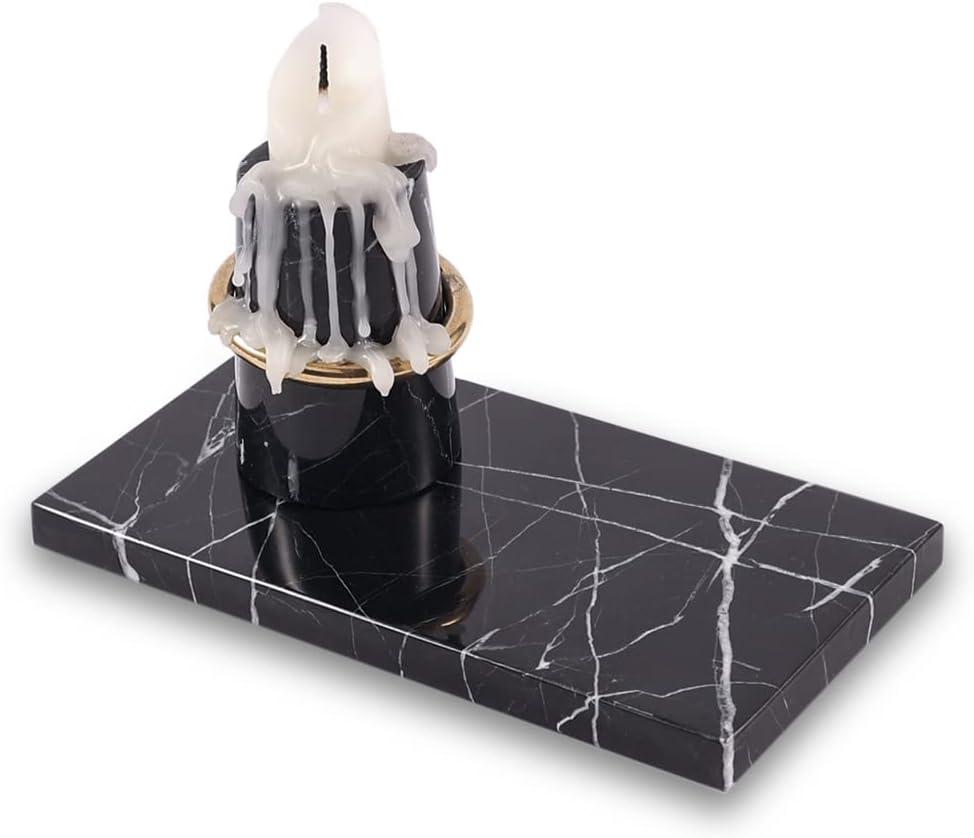 Real Luxurious Natural Marble Candle Plate, Pillar Candle Holder Stand, Decorative Small Candle Tray, Black Coasters, Candle dish for Coffee Table Decor, Wedding, Party, Home Decor(5.9*3.15*0.39in)