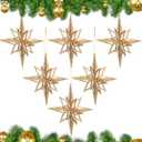 Soulchen 6 Pcs Gold Christmas Bethlehem Star Ornaments - 7.5'' Glitter Moravian Star for Christmas Tree Vintage Ornament for Xmas Tree Garland Holiday Party Decorations