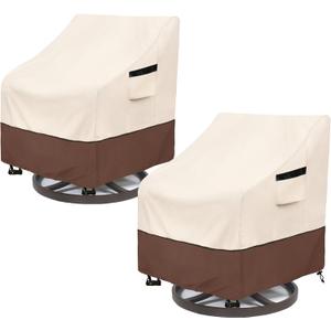 Outdoor Swivel Chair Cover 2 Pack,100% Waterproof Heavy Duty Patio Chair Covers,(33 W x 35 D x 38.5 H inches) Swivel Patio Chair for Outdoor Furniture Covers Waterproof,Beige&Brown