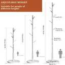 Standing Coat Rack White Coat Stand with 8 Hooks and 3 Height Options, Wood Kids Coat Tree with Sturdy Round Base, Small Hall Tree White YD-1009