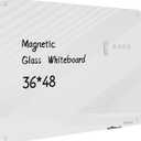 Magnetic Glass Whiteboard - Glass Dry Erase Board 48"x36" Large Frameless Glass Board for Walls Office School and Home, Gray