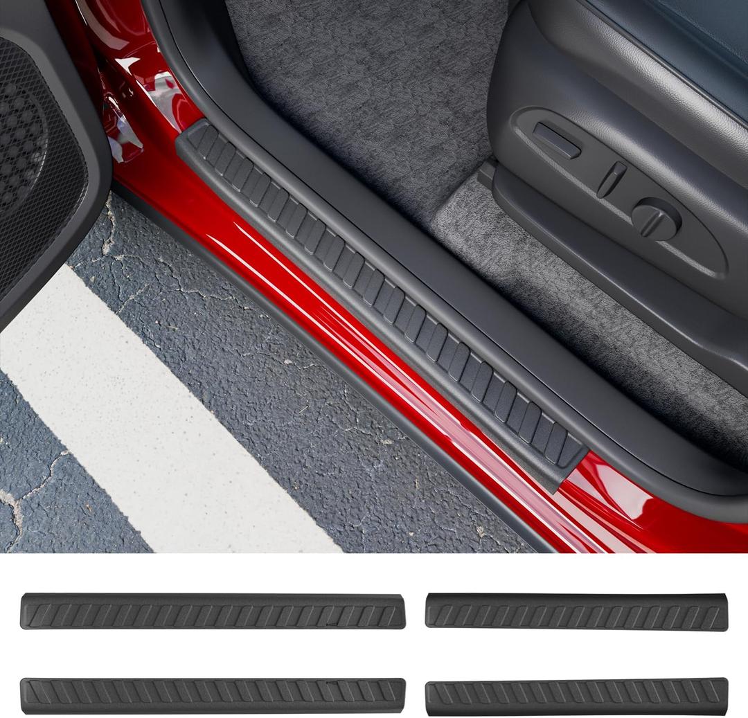 powoq Door Sill Protector Compatible with 2024-2026 Chevy Traverse Car Door Sill Guard TPE 4Pcs Car Threshold Protector Replacement for 2024 2025 2026 Chevy Traverse Accessories