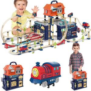 Fistone Train Tracks Toy Set for Toddlers, 207 PCS Plastic City Railway Tracks Building Kit with Cars, STEM Educational Playset for Boys and Girls, Age 3-12