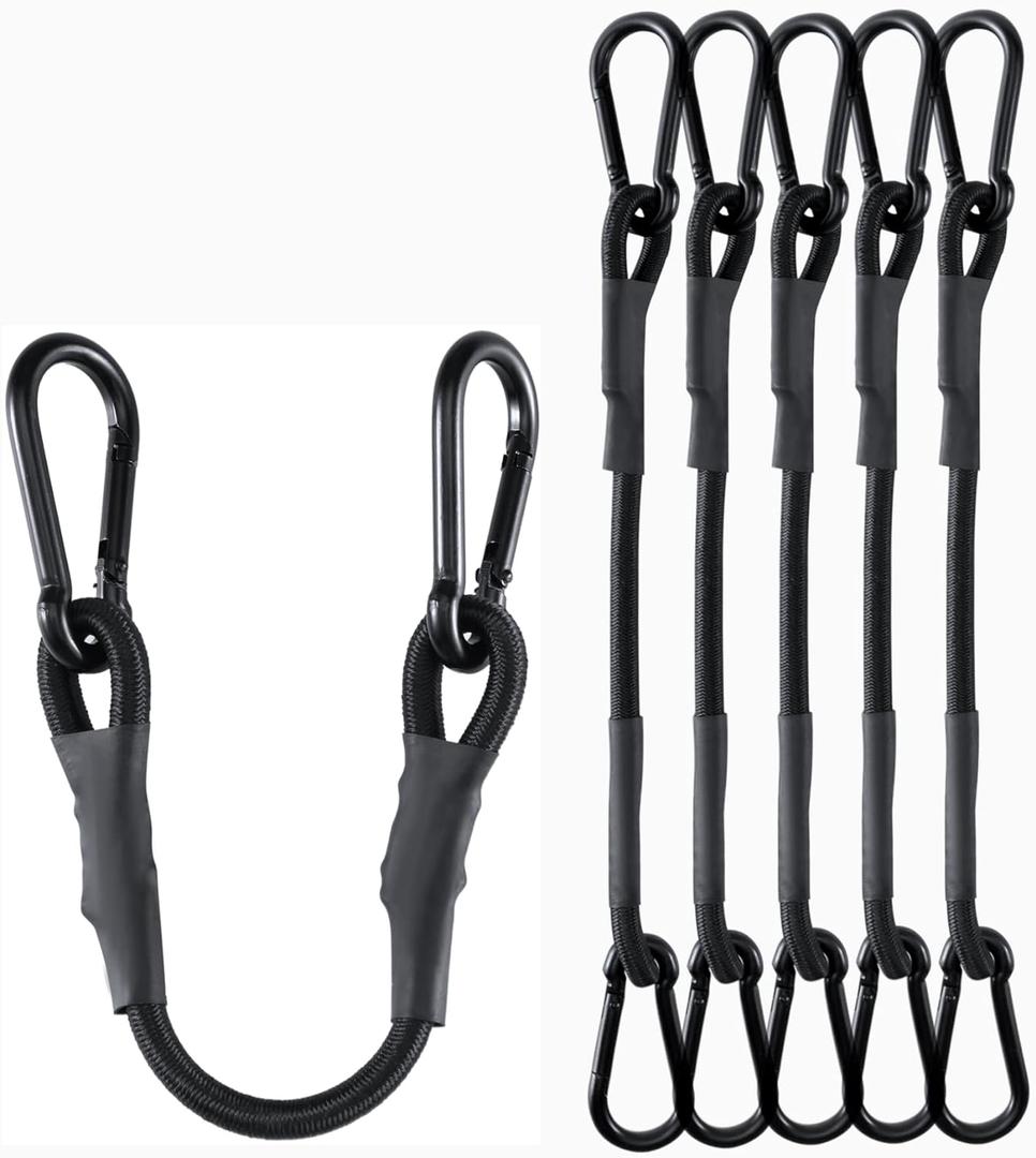 8 Inch Short Small Carabiner Bungee Cord with 190 Lbs Max Break Strength, 8 Pcs Black Mini UV Resistant Bungee Straps with Upgraded Carabiner Hooks, Great for Cargo, Bike, Kayak Boat, Luggage, etc