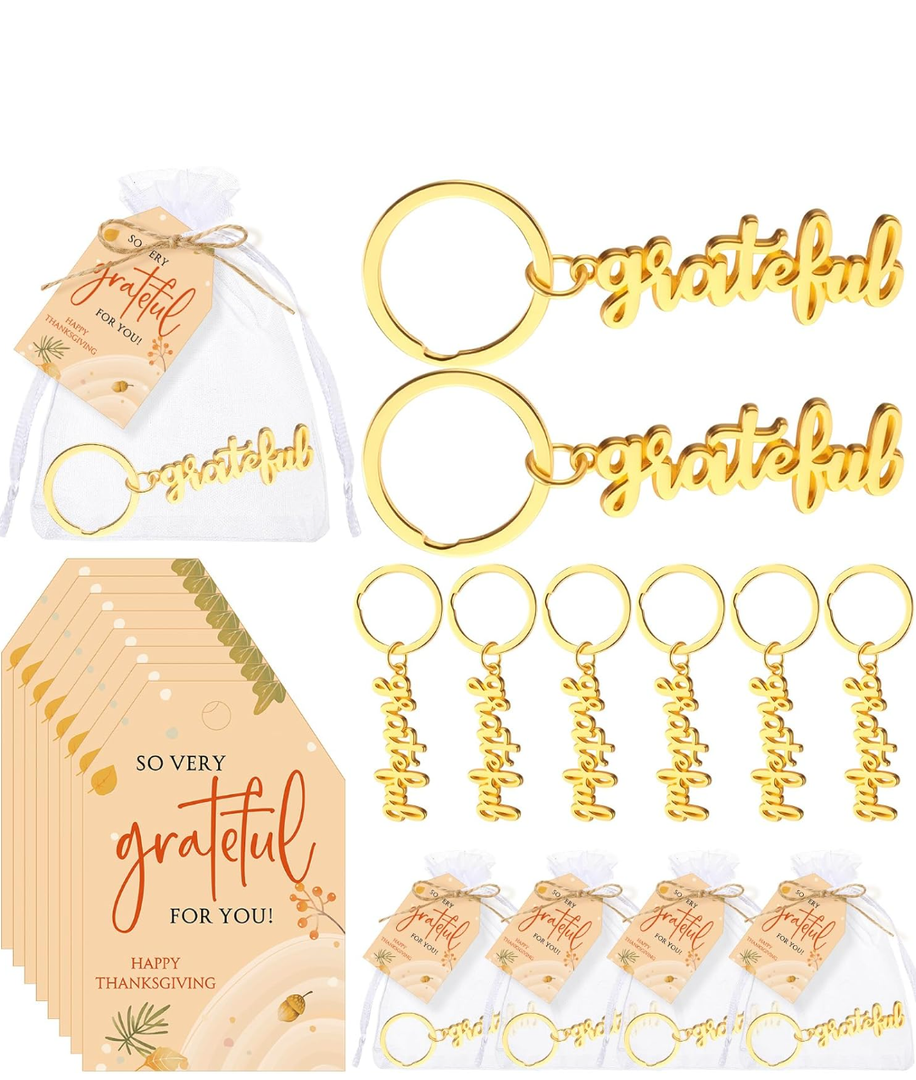 Henoyso Gold Thanksgiving Keychains Gift Employee Coworker Appreciation Thank You Cards Bag Keyring Party Favor