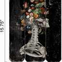 Flooreal Gothic Wall Art Home Decor Skeleton Picture Floral Sugar Skull Painting H16inch Black Dark Eclectic Wood Prints with Spooky Flower Aesthetic Vintage Style Artwork Plaque for House 1pc (15.7"L x 11.8"W)