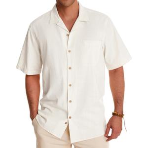 Alimens & Gentle Cuban Linen Shirts for Men Short Sleeve Button Down Shirt Cotton Summer Beach Camp Vacation Hawaiian Shirts (X-Large, A-creamy White)